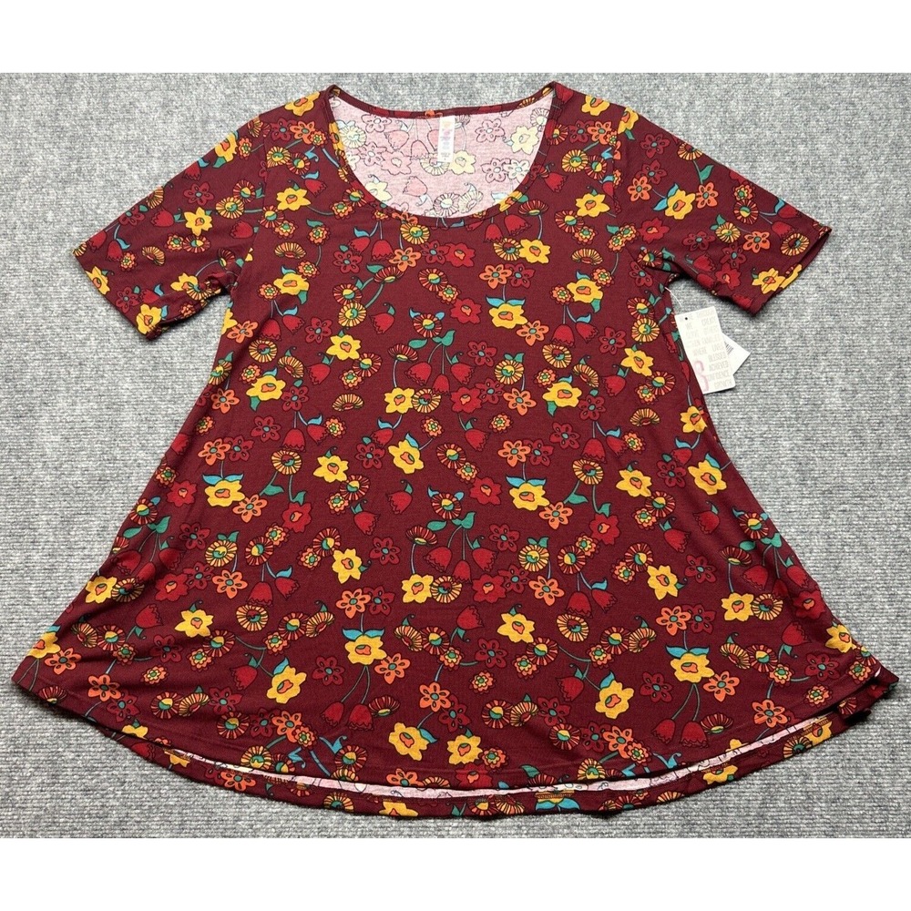 LulaRoe Perfect T-Shirt Womens S Multicolor Floral Round Neck Short Sleeve New